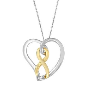 House of Brilliance 14K Gold and Silver Heart Bow Pendant Necklace in Yellow at Nordstrom