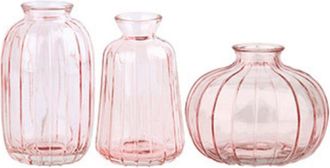 OEM Peque&ntilde;os Jarrones Con Capullos Acanalados En Vidrio Transparente, 3-rosa