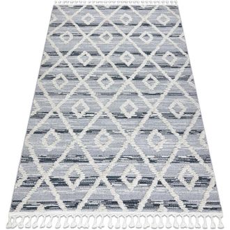 RugsX Alfombra Sevilla Z555a Conducci&oacute;n, Diamantes Gris / Blanco Franjas Bereber Marroqu&iacute; Shaggy Grey 120x170 Cm