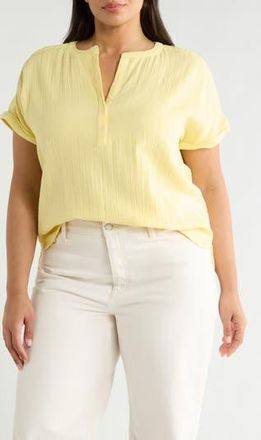 Caslon Cotton Gauze Popover Top in Yellow Mellow at Nordstrom Rack, Size 3X