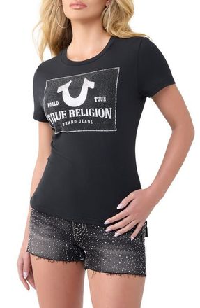 True Religion Crystal Classic Crewneck T-Shirt in Jet Black at Nordstrom, Size Xx-Large