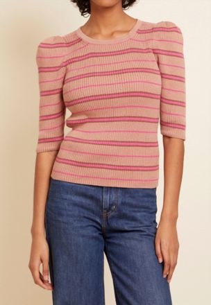 Nation Ltd Sarah Slim Striped Crewneck Top In Bisou Stripe