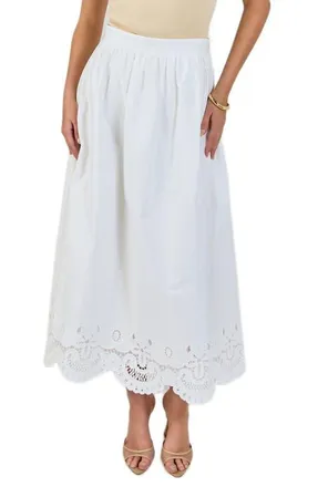 endless rose Embroidered Hem Cotton Skirt in White at Nordstrom, Size X-Small