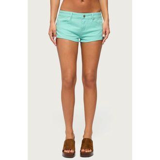 Edikted Jagger Low Rise Denim Shorts in Turquoise at Nordstrom, Size X-Small