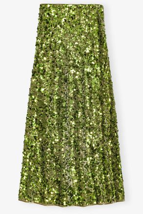 Ganni Green Sequin Maxi Skirt - Size 34