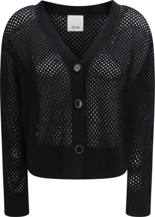 Allude Womens Cardigan V-Neck Buttoned Black Wool (fleece) Sweater
