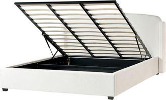 Beliani Cama De Tela Con Cabecero 180 X 200 Cm Cabecero Tapizado Con Alas Blanco Crema Bernay