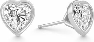 Pompeii3 2Ct TW Heart Shape Diamond Bezel Stud Earrings 14k Gold Lab Grown