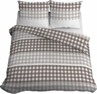 OEM Ropa De Cama De Sat&eacute;n 220x200 Cuadros Beige