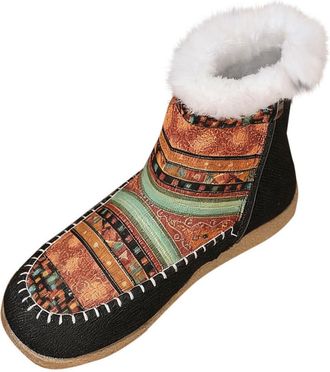 Generic Brown Ladies Winter Snow Boots Ethnic Style Printed Thick Sole for Everyday Activities Classic Design