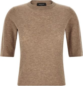 Fabiana Filippi Truien & Vesten, Dames, Beige, 2Xs, Pailletten, Ronde hals T-shirt met pailletten
