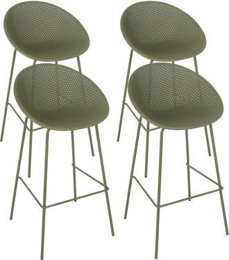 Oviala Oviala - Juego de 4 sillas altas de jardín de plástico verde oliva