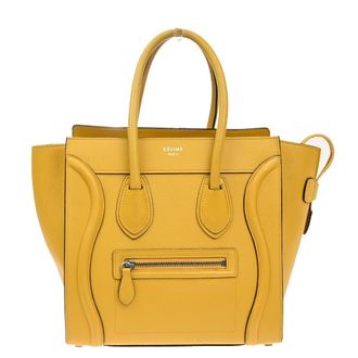 Celine Luggage Bag Embossed Leather Yellow Leather Handbag (Pre-Owned)