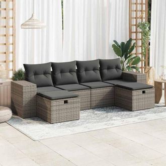 vidaXL Vidaxl - Set De Muebles De Jard&iacute;n 6 Pzas Y Cojines Rat&aacute;n Sint&eacute;tico Gris