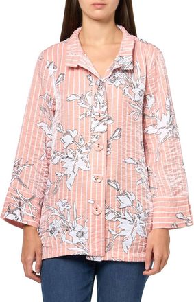 Multiples Floral Button Down Shirt In Pretty In Pink