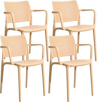 Oviala Juego de 4 sillas de jardín de plástico amarillo claro