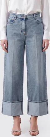 N&deg;21 Jeans wide leg a vita alta in denim di cotone con risvolto