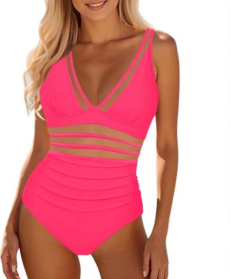 Generic One Piece Swimsuit for Women Swimming Costume Plus Size Beachwear Cut Out Push Up Womens Swimwear Tummy Control V Neck Ladies Swimsuits Sexy Shape Bat