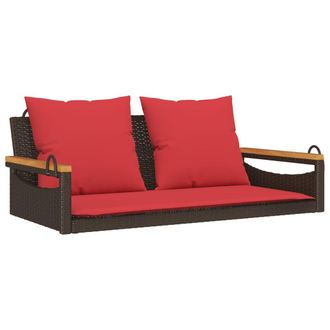vidaXL Banco Columpio Con Cojines Rat&aacute;n Sint&eacute;tico Marr&oacute;n 109x62x40 Cm Vidaxl