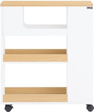 SoBuy Carrellino Salvaspazio Mobile Bagno con Rotelle Porta Carta Igienica e Scopino Bianco-Naturale 20x60x71cm BZR190-WN - Sobuy