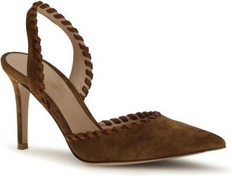 Gianvito Rossi Womens Woven Slingback Suede Heel Brown Calf Leather Bos