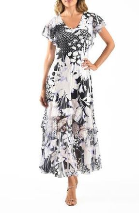 Komarov Lace Inset Charmeuse & Chiffon Maxi Cocktail Dress in Night Dream at Nordstrom Rack, Size Large