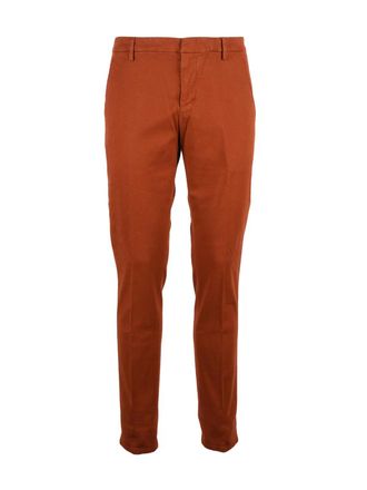 Dondup Red Gaubert Textured Cotton-Linen Blend Trousers