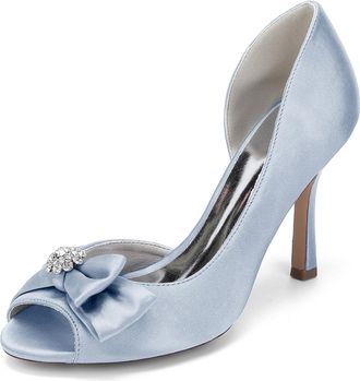 Generic Wedding Heels Womens Rhinestones Bridal Shoes Peep Toe Stiletto Pumps Satin Evening Party Prom Dress Pumps 9.5Cm,Silver,10 UK