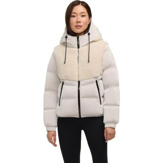 Pajar Nephele Mixed Media Short Puffer with Fixed Hood in Champagne at Nordstrom, Size X-Large