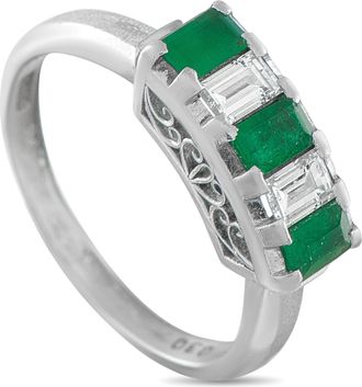 Luxury Bazaar Platinum 0.30 ct Diamond and 0.65 ct Emerald Five Stone Ring MF18-110525