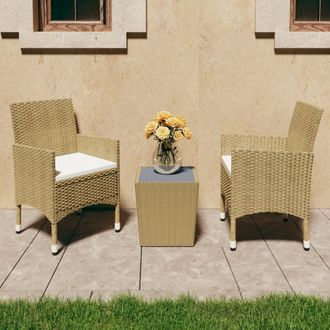 vidaXL Mesa Y Sillas De Jard&iacute;n 3 Pzas Rat&aacute;n Pe Y Vidrio Templado Beige Vidaxl