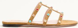 Valentino Garavani Rockstud Slide Sandal in Split Leather with Cabochon Stones Woman HAVANA BEIGE 35.5
