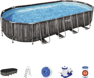 Bestway Piscina Desmontable Tubular Bestway Power Steel Oval Dise&ntilde;o Madera 732x366x122 Cm Con Depuradora Cartucho 9.463 L/h Con Cobertor Y Escalera