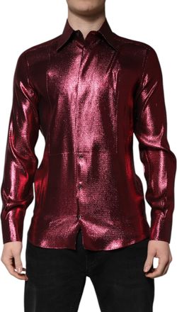 Dolce & Gabbana Metallic Red Cotton GOLD Dress Formal Mens Shirt