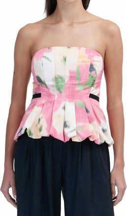 Tanya Taylor Farah Flared Top In Punchy Pink Multi