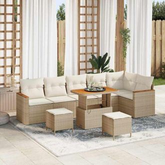 vidaXL Vidaxl - Conjunto De Sof&aacute; De Jard&iacute;n Con Coj&iacute;n 9 Pcs Beige Polirat&aacute;n