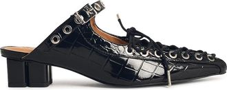 Ganni Mules With Laces In Black Oleatex