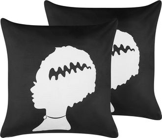 Beliani Conjunto De 2 Cojines De Terciopelo Negro Blanco 45 X 45 Cm Frankenstein Mandevilla