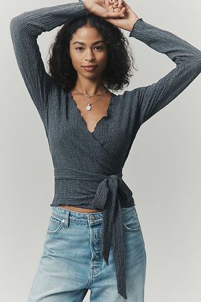 Pilcro Textured Wrap Knit Top