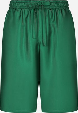 Dolce & Gabbana Embroidered Silk Jogging Shorts - Man Pants And Shorts Green 46