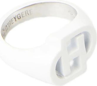 D'Heygere Anello a sigillo con logo - Bianco