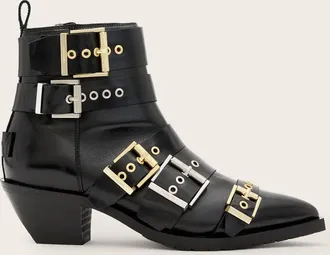 AllSaints Jane Buckle Pointed Leather Boots