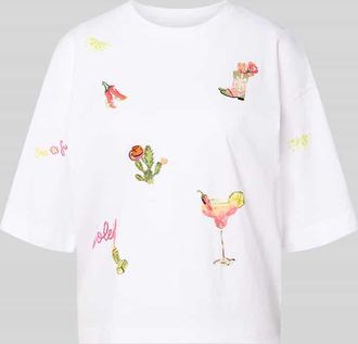 Marc Cain T-Shirt mit Motiv-Stitchings in Weiss, Gr&ouml;&szlig;e 34