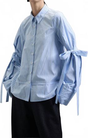 Kika Vargas Park Classic Long Sleeve Shirt In Blue Stripes Poplin