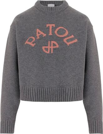 Patou Wool and Cashmere Jumper with Logo - female - Patou - Round-neck Knitwear - Gray - M - Knitwear