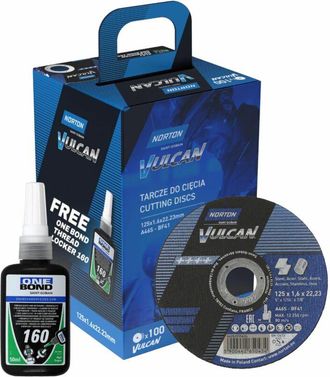 Norton Discos De Corte Y Fibra Norton Vulcan, 125mm X 1mm, Corte De Metal E Inox, Pack De 100 Unidades + 2 Paquetes De Fibra, Alta Velocidad Y Precisi&oacute;n Prof