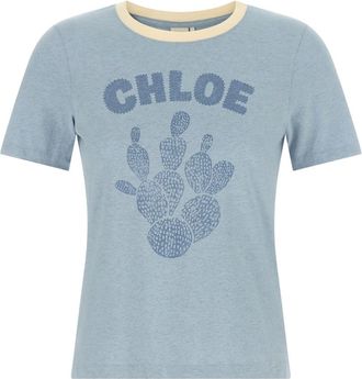 Chlo&eacute; Light Blue Graphic Crew Neck T-Shirt