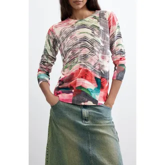 Desigual Print Long Sleeve Sweater in Pink at Nordstrom, Size X-Large