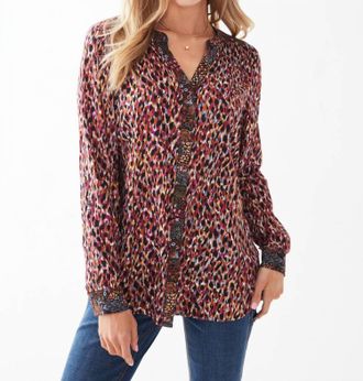 FDJ Smocking Detail Roll Up Sleeve Shirt In Indi Abstract