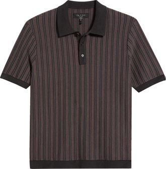 Rag & Bone Zuma Stripe Terry Cloth Polo in Coal Grey at Nordstrom, Size Xx-Large